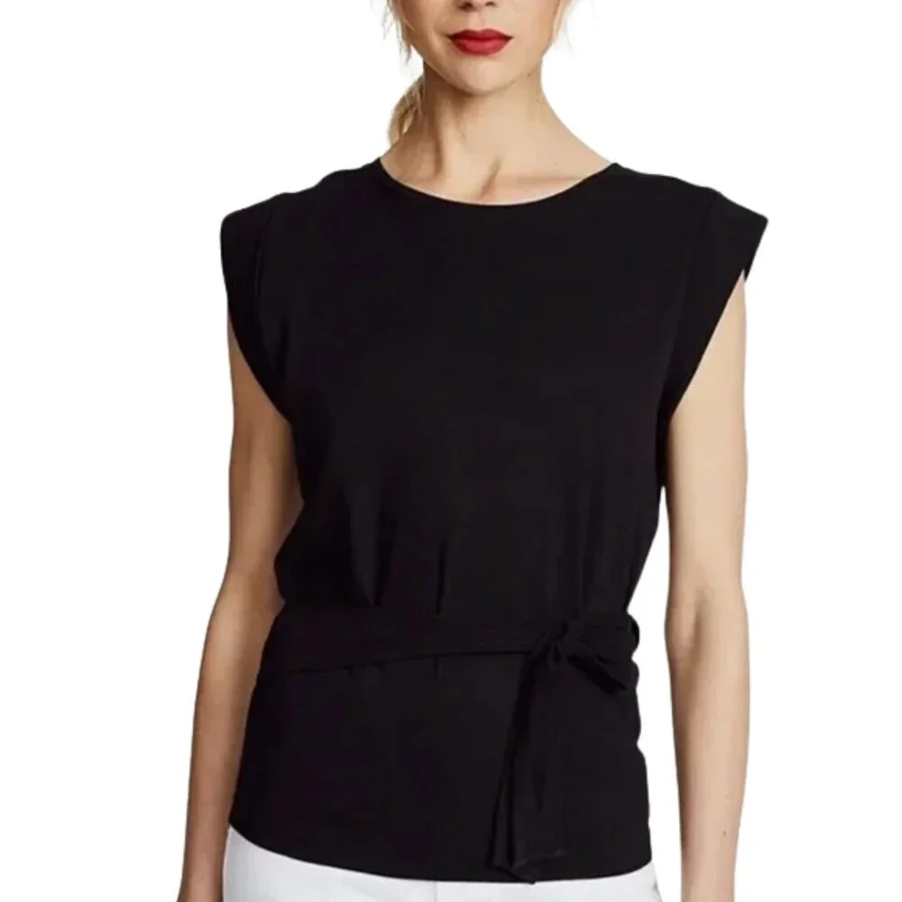 Vince Open Back Wrap Top Women's Medium Black Minimalist Quiet Luxury Structured - Picture 3 of 16